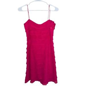 Tadashi Shoji Fuschia Pink 100% Silk Ruffled Mini Dress Cocktail Attire